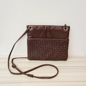 Margot Brown Leather Weave Basketweave Crossbody Bag Purse